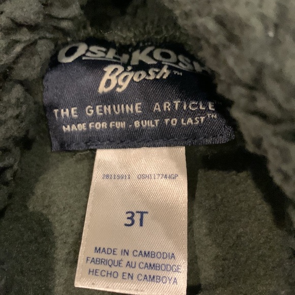 OshKosh B’Gosh Thick Fuzzy Hooded Hoodie in Army Green/Gray/Navy Blue 3T - Picture 4 of 5